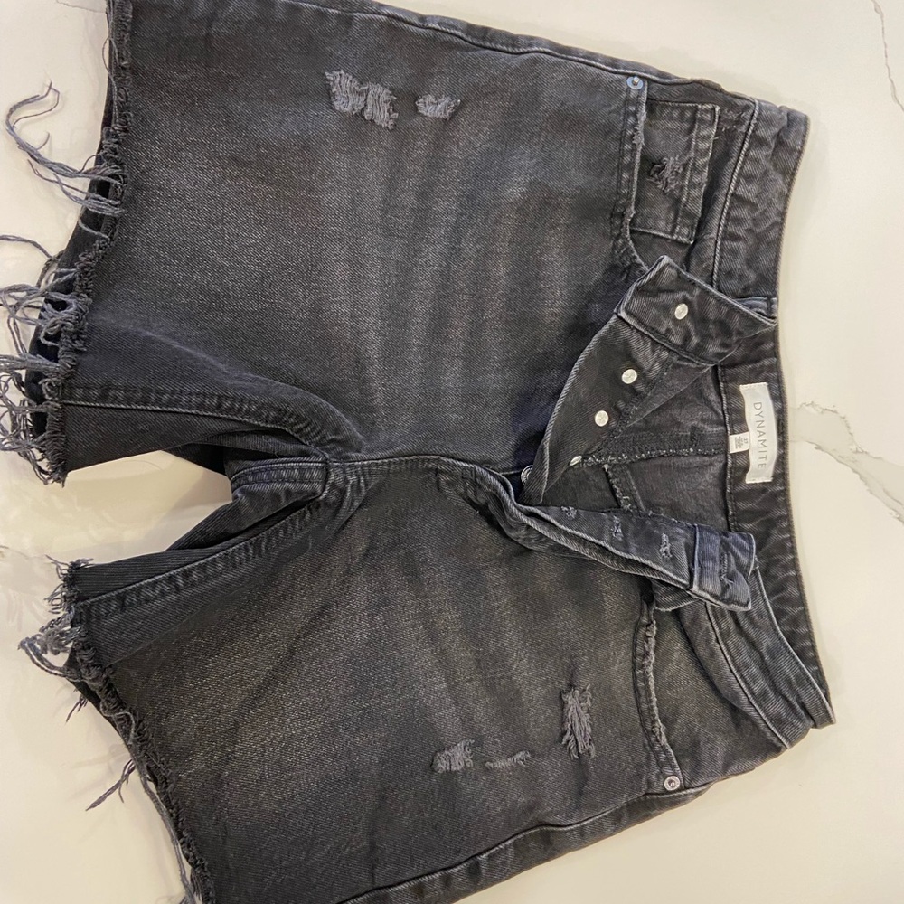 Distressed Black Denim Shorts
